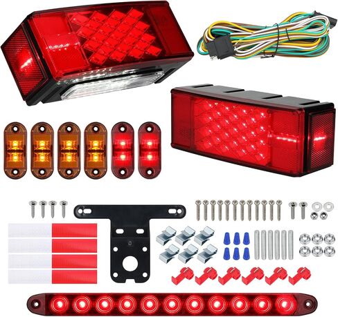 مجموعة مصابيح LED للمقطورة 12 فولت، مصابيح مقطورة للقارب مقاومة للماء IP67، مصابيح إيقاف الفرامل مستطيلة الشكل مع ضوء لوحة الترخيص، شريط ضوء الفرامل وأضواء العلامات الجانبية، متوافقة مع DOT in Kuwait