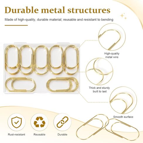 50 Pcs Jumbo Paper Clips 2 Inch (50mm), Large Gold Paperclips, Non-Skid Smooth Steel Wire, Oversized Wide Clips for Office School Planner Bookmarks in Kuwait