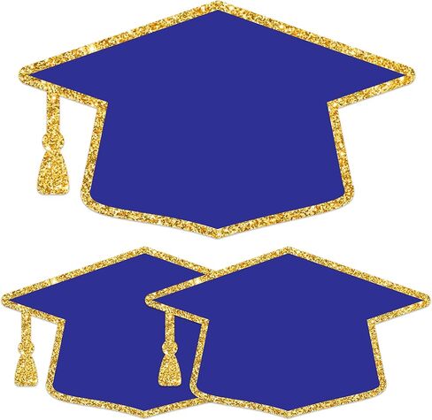 Lucleag 50PCS Graduation Hat Cutouts Grad Caps, Blue Gold Graduation Caps Paper Cut-Outs for 2026 High School College Graduation Party Favor Bulletin Board Decoration, Double Size 6x3.5in in Kuwait