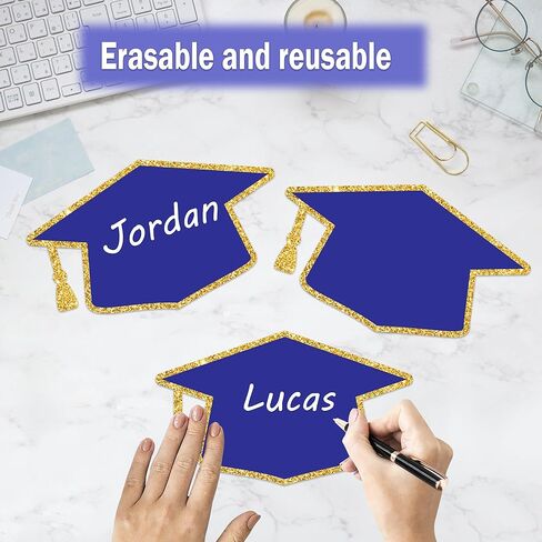 Lucleag 50PCS Graduation Hat Cutouts Grad Caps, Blue Gold Graduation Caps Paper Cut-Outs for 2026 High School College Graduation Party Favor Bulletin Board Decoration, Double Size 6x3.5in in Kuwait