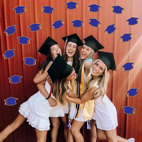 Lucleag 50PCS Graduation Hat Cutouts Grad Caps, Blue Gold Graduation Caps Paper Cut-Outs for 2026 High School College Graduation Party Favor Bulletin Board Decoration, Double Size 6x3.5in in Kuwait