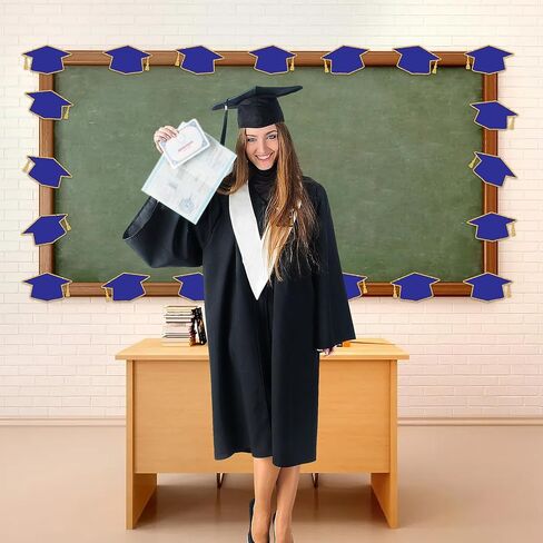 Lucleag 50PCS Graduation Hat Cutouts Grad Caps, Blue Gold Graduation Caps Paper Cut-Outs for 2026 High School College Graduation Party Favor Bulletin Board Decoration, Double Size 6x3.5in in Kuwait
