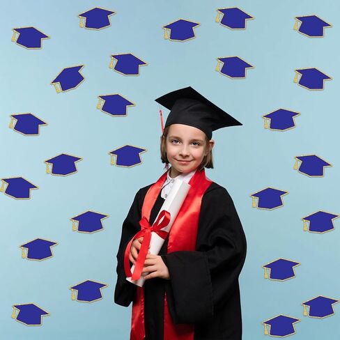 Lucleag 50PCS Graduation Hat Cutouts Grad Caps, Blue Gold Graduation Caps Paper Cut-Outs for 2026 High School College Graduation Party Favor Bulletin Board Decoration, Double Size 6x3.5in in Kuwait