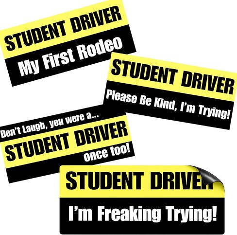 Funny Student Driver Magnet 4 Pack – Magnetic Bumper Sticker for Car, Removable Car Magnet Sign, Teen New Driver Safety Warning, Weatherproof Magnetic Vehicle Sticker, Beginner Driver Car Decal in Kuwait