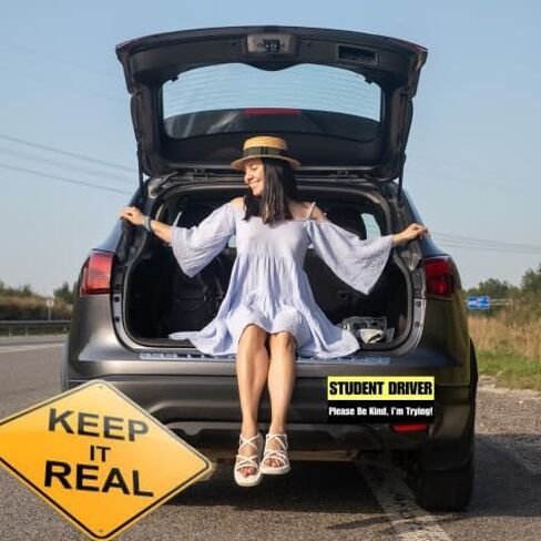 Funny Student Driver Magnet 4 Pack – Magnetic Bumper Sticker for Car, Removable Car Magnet Sign, Teen New Driver Safety Warning, Weatherproof Magnetic Vehicle Sticker, Beginner Driver Car Decal in Kuwait