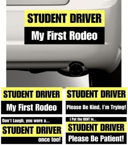 Funny Student Driver Magnet 4 Pack – Magnetic Bumper Sticker for Car, Removable Car Magnet Sign, Teen New Driver Safety Warning, Weatherproof Magnetic Vehicle Sticker, Beginner Driver Car Decal in Kuwait