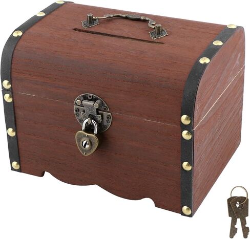 Piggy Bank, Vintage Wooden Treasure Chest Piggy Bank, Rustic Decorative Coin Organizer Treasure Chest with Lock Storage Box for Home Office, Wedding, Christmas & Birthday Gifts in Kuwait