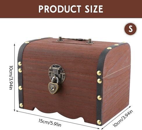 Piggy Bank, Vintage Wooden Treasure Chest Piggy Bank, Rustic Decorative Coin Organizer Treasure Chest with Lock Storage Box for Home Office, Wedding, Christmas & Birthday Gifts in Kuwait