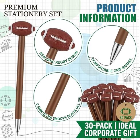 Rugby Shape Gel Pens, Black Ink Sports Themed Stationery for Office and Business, Novelty Design, 30 Pack in Kuwait