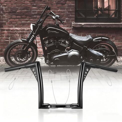 10 بوصة Sportster Dyna Ape Hangers Softail Handlebar Z مع أسلاك سحب مناسبة لدراجات Harley 1995-Up Road King 1998-2013 Road Glide Bikes (أسود) in Kuwait