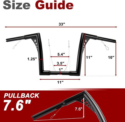 10 بوصة Sportster Dyna Ape Hangers Softail Handlebar Z مع أسلاك سحب مناسبة لدراجات Harley 1995-Up Road King 1998-2013 Road Glide Bikes (أسود) in Kuwait