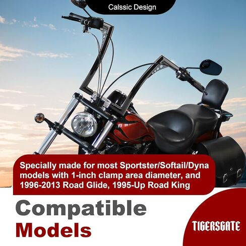 10 بوصة Sportster Dyna Ape Hangers Softail Handlebar Z مع أسلاك سحب مناسبة لدراجات Harley 1995-Up Road King 1998-2013 Road Glide Bikes (أسود) in Kuwait