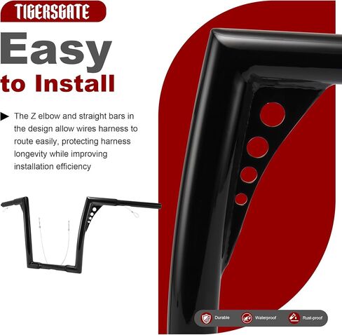 10 بوصة Sportster Dyna Ape Hangers Softail Handlebar Z مع أسلاك سحب مناسبة لدراجات Harley 1995-Up Road King 1998-2013 Road Glide Bikes (أسود) in Kuwait