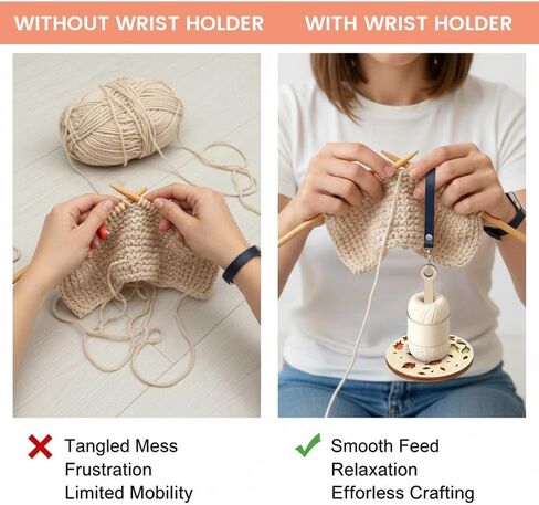 Portable Wrist Yarn Holder for Knitting & Crocheting on the Go, Aesthetic Wooden Tangle-Free Spindle, Hands-Free Hanging Yarn Dispenser for Walking & Travel, Unique Gift for Knitters & Crafters in Kuwait