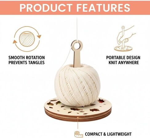 Portable Wrist Yarn Holder for Knitting & Crocheting on the Go, Aesthetic Wooden Tangle-Free Spindle, Hands-Free Hanging Yarn Dispenser for Walking & Travel, Unique Gift for Knitters & Crafters in Kuwait