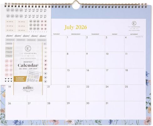 تقويم حائط Blue Sky The Everygirl 2026-2027 للسنة الأكاديمية الشهرية، يوليو 2026 - يونيو 2027، 15 بوصة × 12 بوصة، ربط سلكي مزدوج متين، يتضمن ورقة لاصقة، مثالي للمنزل والمكتب والفصول الدراسية، ساحل ستراتفورد in Kuwait