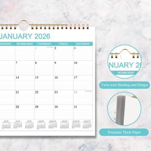 Calendar 2026-2027 - Wall Calendar Runs Apr 2026 to Jun 2027, 15 Monthly Wall Planner with 140gsm Paper for Planning and Organizing, Holiday Calendar, 11.5 x 14.5 In Calenders 2026-2027 in Kuwait