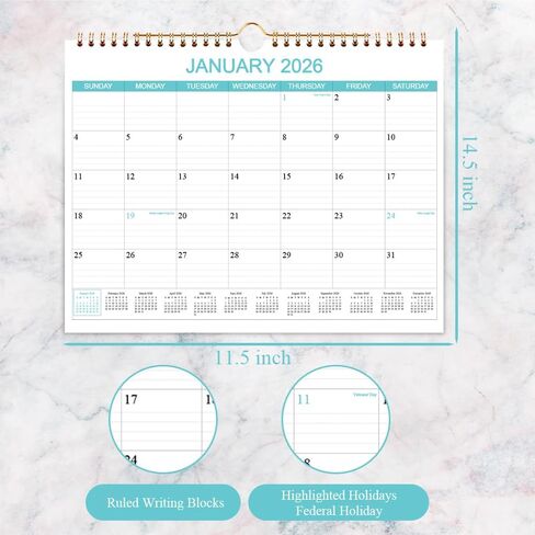 Calendar 2026-2027 - Wall Calendar Runs Apr 2026 to Jun 2027, 15 Monthly Wall Planner with 140gsm Paper for Planning and Organizing, Holiday Calendar, 11.5 x 14.5 In Calenders 2026-2027 in Kuwait