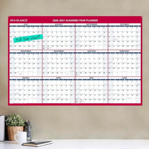 AT-A-GLANCE Dry Erase Calendar 2026-2027 Academic & Regular Year Wall Planner, 12-Month, 48" x 32", Double Sided, Horizontal (PM326S28) in Kuwait