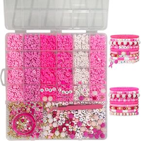 Pink Breast Cancer Awareness DIY Craft Clay Beads Kit - Pink Awareness Party Assorted Beads and Alphabet - Love Hope Peace Inspirational Bead Art DIY Craft Set, 1 Box in Kuwait