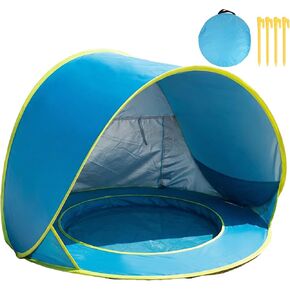 Outdoor Beach Tent with Built-in Kiddie Pool, UPF50+ Sun Shade Canopy, 190T Waterproof Nylon, Portable Cabana for 3-4 Person, Easy Pop Up with 4 Sturdy Poles, Beach Essentials for Family Travel in Saudi Arabia