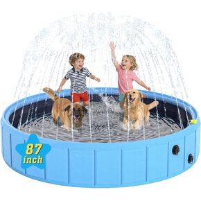 Foldable Dog Pool with Sprinkler, 87 in Extra Large Dog Swimming Pool, 2-in-1 Outdoor Collapsible Pet Bathing Tub for Pets Dogs Cats and Kids in Kuwait