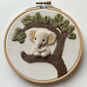 Punch Needle kit for Beginners, Branch Elephant Motif, Punch Stitching kit for Adults, Needle Punch Kits for Adults, Beginner Embroidery in Kuwait