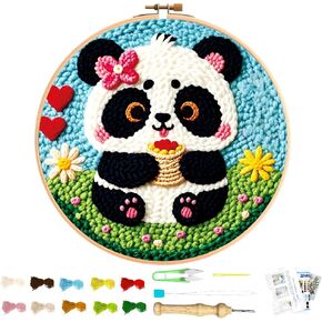 BEUNITONE Panda Punch Needle Kit for Adults Beginners, Complete Panda Needlepoint Kits for Adults with Hoop, Cute Punch Needle Starter Craft Set for Cloth Festival Gift and Home Decor in Kuwait