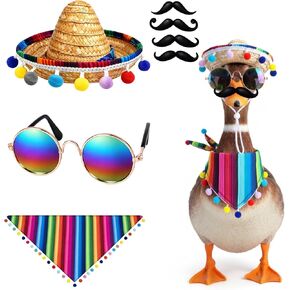زي أوزة الشرفة، ديكور احتفالات سينكو دي مايو، ملابس تمثال أوزة العشب، مع نظارات شمسية سمبريرو باندانا المكسيكية وأربعة أنماط لحية للفناء الخارجي وتزيين الحديقة in Kuwait