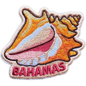 Bahamas Sea Shell Tropical Patch for Backpacks Hats Jeans Bags, Size 3" Iron On or Sew On Patches, Beach Travel Embroidery Patches Appliques for Clothes, Island Vacation Patch for Travel Lover in Kuwait
