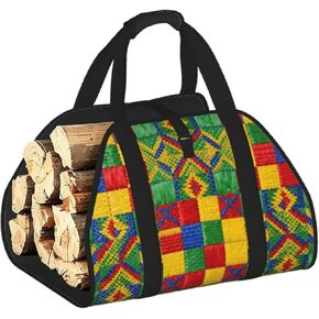 Woven Pattern Firewood Carrier Bag-Heavy Duty Canvas Log Tote, Waterproof Wood Hauler With Padded Handles in Kuwait