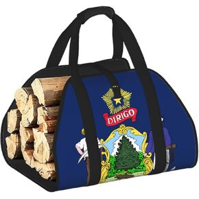 Maine State Flag Firewood Carrier Bag-Heavy Duty Canvas Log Tote, Waterproof Wood Hauler With Padded Handles in Kuwait