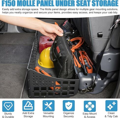 لوحة مولي للتخزين تحت المقعد F150 لـ 2015-2026 Ford F150 و2017-2026 F250 F350 Super Duty Supercrew/Crew Cab ملحقات داخلية، منظم لوحة مولي أسفل المقعد الخلفي للشاحنة وصندوق تخزين in Kuwait