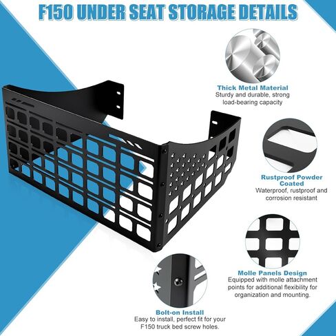 لوحة مولي للتخزين تحت المقعد F150 لـ 2015-2026 Ford F150 و2017-2026 F250 F350 Super Duty Supercrew/Crew Cab ملحقات داخلية، منظم لوحة مولي أسفل المقعد الخلفي للشاحنة وصندوق تخزين in Kuwait
