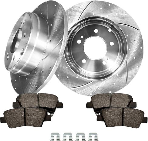PM Auto Set of 6 Rear 284mm Drilled Slotted Brake Disc Rotors-Rear 8428A-D1445 Ceramic Brake Pad Kit Replacement For 2010-2017 Hyundai Azera in Kuwait