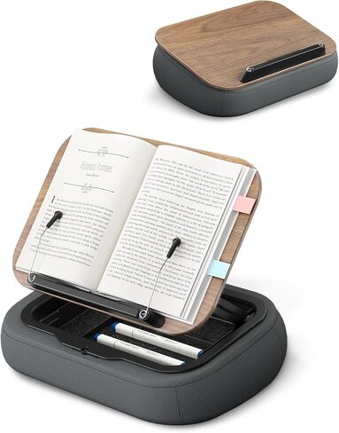Viozon Lap Book Pillow Stand with Storage, Adjustable Beanbag Reading Pillow with Dark Wood Panel, Multi-Angle Book Holder for Hands-Free Reading in Bed or Sofa,Book Lover Essential, Soft Cushion in Kuwait