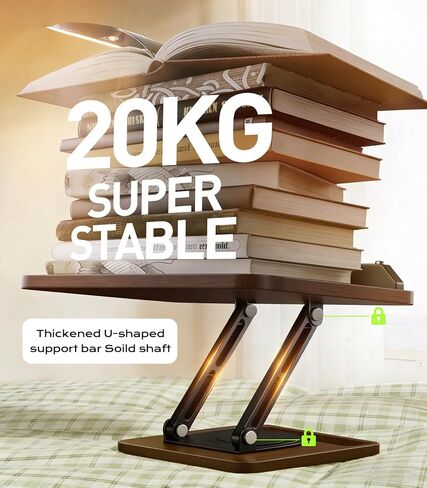 Book Stand for Reading, 360° Rotating Hands Free Book Holder with Storage, Adjustable Height & Ergonomic Cookbook Stand, Elastic Page Clips for Recipe Laptop Tablet, Foldable for Kitchen Office School in Kuwait
