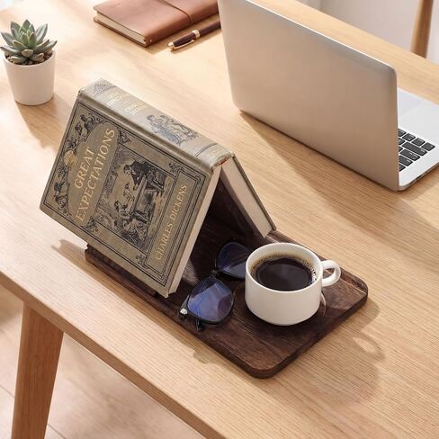SiliFine Wooden Book Stand for Reading Rest Triangle Book Holder Small Bookshelf with Cup Holder for Bedroom Nightstand Office Desk Library Table Centerpiece Reading Essentials Gifts in Kuwait