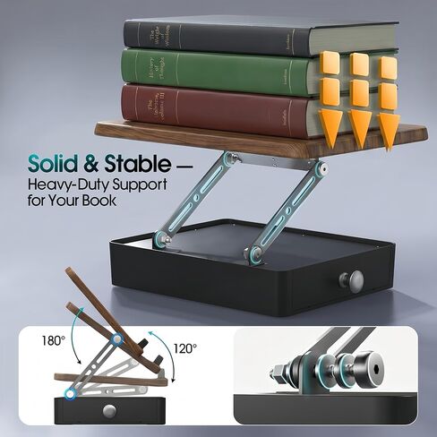 Book Stand with Storage, Wooden Reading Stand Holder for Desk, Ergonomic Adjustable Height & Angle, Hands-Free Book Holder for Textbooks, Cookbooks, Documents (Walnut Finish, 9.8" x 13.8" Large Panel) in Kuwait
