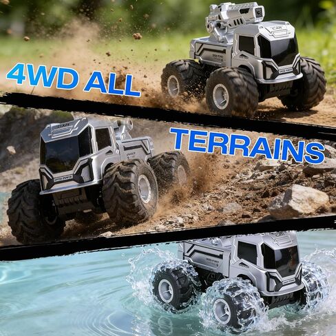 1:18 Remote Control Car, Amphibious RC Monster Truck for Kids, 4WD Waterproof RC Stunt Car, 2.4GHz All Terrain Off-Road Vehicle with 2 Rechargeable Batteries, Toy Gift for Boys Girls Aged 6-12 in Kuwait