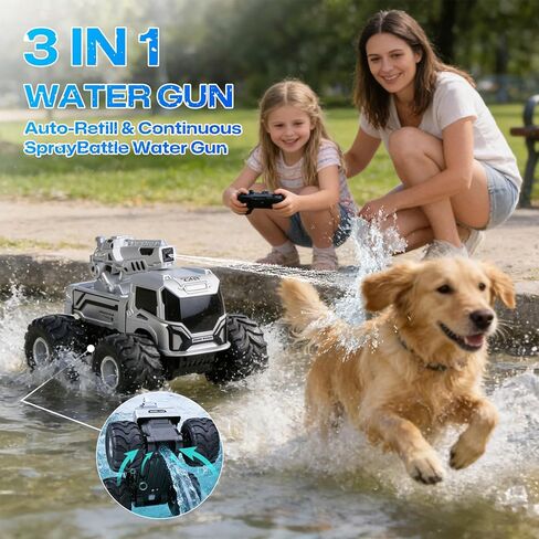 1:18 Remote Control Car, Amphibious RC Monster Truck for Kids, 4WD Waterproof RC Stunt Car, 2.4GHz All Terrain Off-Road Vehicle with 2 Rechargeable Batteries, Toy Gift for Boys Girls Aged 6-12 in Kuwait
