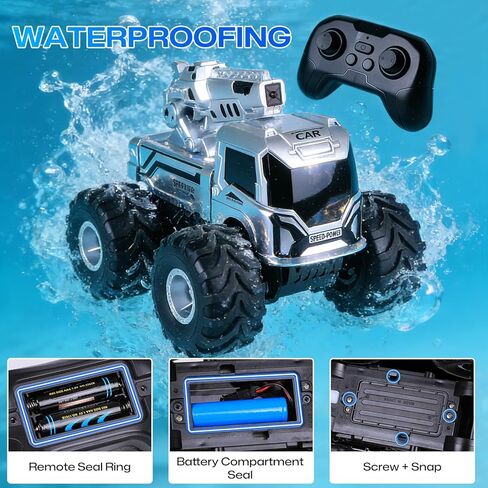 1:18 Remote Control Car, Amphibious RC Monster Truck for Kids, 4WD Waterproof RC Stunt Car, 2.4GHz All Terrain Off-Road Vehicle with 2 Rechargeable Batteries, Toy Gift for Boys Girls Aged 6-12 in Kuwait