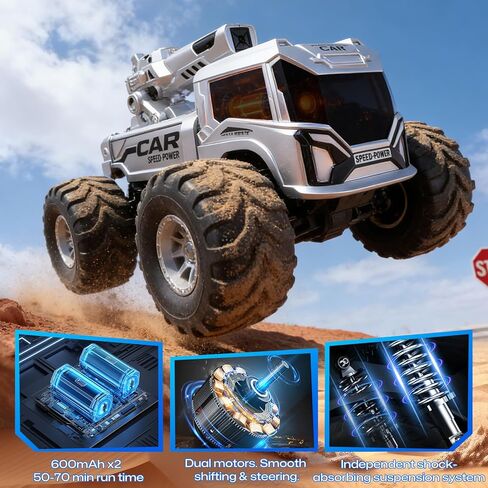 1:18 Remote Control Car, Amphibious RC Monster Truck for Kids, 4WD Waterproof RC Stunt Car, 2.4GHz All Terrain Off-Road Vehicle with 2 Rechargeable Batteries, Toy Gift for Boys Girls Aged 6-12 in Kuwait