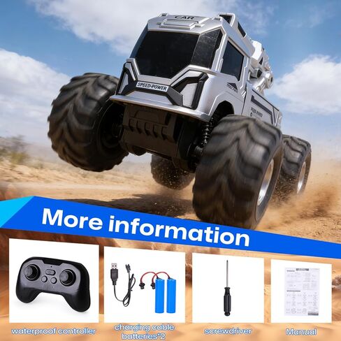 1:18 Remote Control Car, Amphibious RC Monster Truck for Kids, 4WD Waterproof RC Stunt Car, 2.4GHz All Terrain Off-Road Vehicle with 2 Rechargeable Batteries, Toy Gift for Boys Girls Aged 6-12 in Kuwait