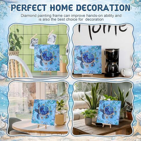 FunooFuno 8 "× 8" مجموعة الفن اللوحة الماسية مؤطرة مع حامل خشبي الفنون والحرف السلاحف البحرية مجموعات الرسم للمبتدئين الحيوان الحفر الماس 3D DIY المحيط جوهرة الفن الحرف اليدوية هدية التخرج in Kuwait