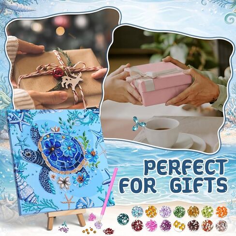 FunooFuno 8 "× 8" مجموعة الفن اللوحة الماسية مؤطرة مع حامل خشبي الفنون والحرف السلاحف البحرية مجموعات الرسم للمبتدئين الحيوان الحفر الماس 3D DIY المحيط جوهرة الفن الحرف اليدوية هدية التخرج in Kuwait