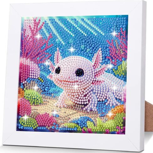 NAIMOER Axolotl مجموعات الفن الماسي للأطفال مع الإطار، الفن الماسي للأطفال الذين تتراوح أعمارهم بين 4-8-12 عامًا، مجموعات الرسم الماسي الصغيرة سهلة الفنون الجوهرة للمبتدئين مع حزمة للهدايا ديكور جدار المنزل 7x7 بوصة in Kuwait