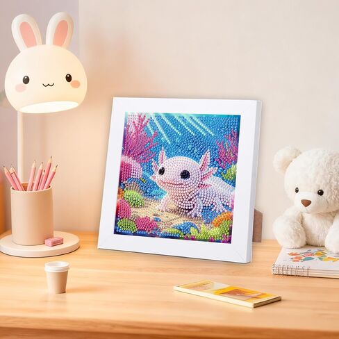 NAIMOER Axolotl مجموعات الفن الماسي للأطفال مع الإطار، الفن الماسي للأطفال الذين تتراوح أعمارهم بين 4-8-12 عامًا، مجموعات الرسم الماسي الصغيرة سهلة الفنون الجوهرة للمبتدئين مع حزمة للهدايا ديكور جدار المنزل 7x7 بوصة in Kuwait