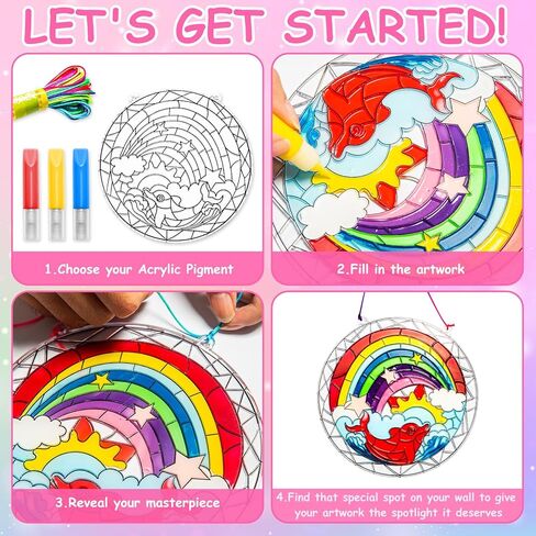 MakeBloom 5PCS Suncatcher Craft Kits for Kids with Pigments,DIY Window Art Stained Glass Painting Kit,Birthday Gift,Classroom Craft Supplies for Ages 3+(Rainbow,Dolphin,Mandala,Mermaid,Unicorn) in Kuwait