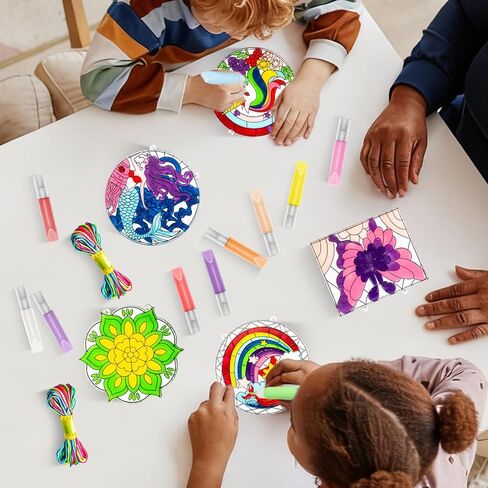 MakeBloom 5PCS Suncatcher Craft Kits for Kids with Pigments,DIY Window Art Stained Glass Painting Kit,Birthday Gift,Classroom Craft Supplies for Ages 3+(Rainbow,Dolphin,Mandala,Mermaid,Unicorn) in Kuwait